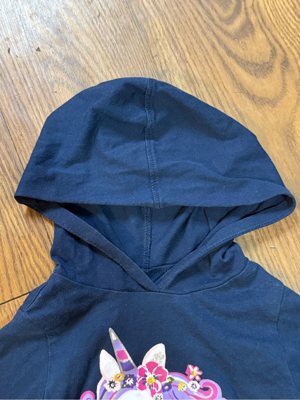 Garanimals Navy Hooded Top with Unicorn and Floral Hem - Picture 5 of 8